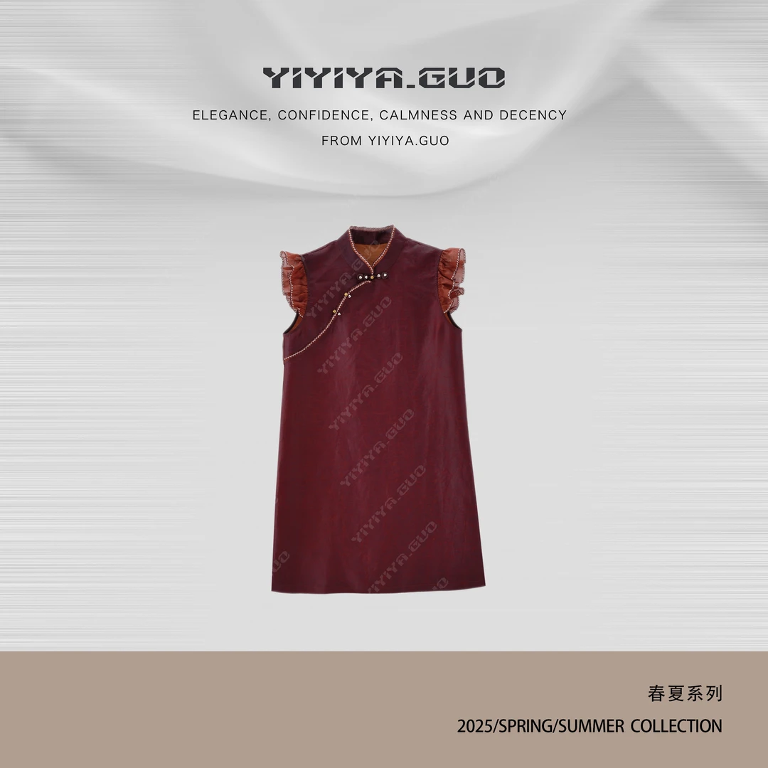 yiyiya.Guo艺艺吖【香云纱·碧月羞花】中国风小飞袖连衣裙2202SS52