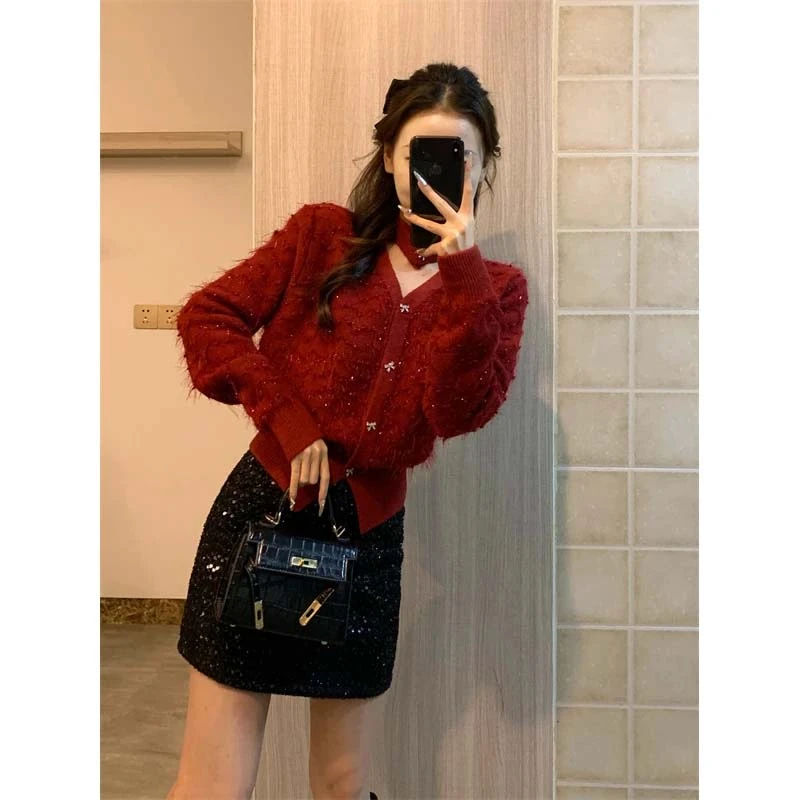 【V】2025新款小香风针织毛衣开衫气质毛衣ZH0009