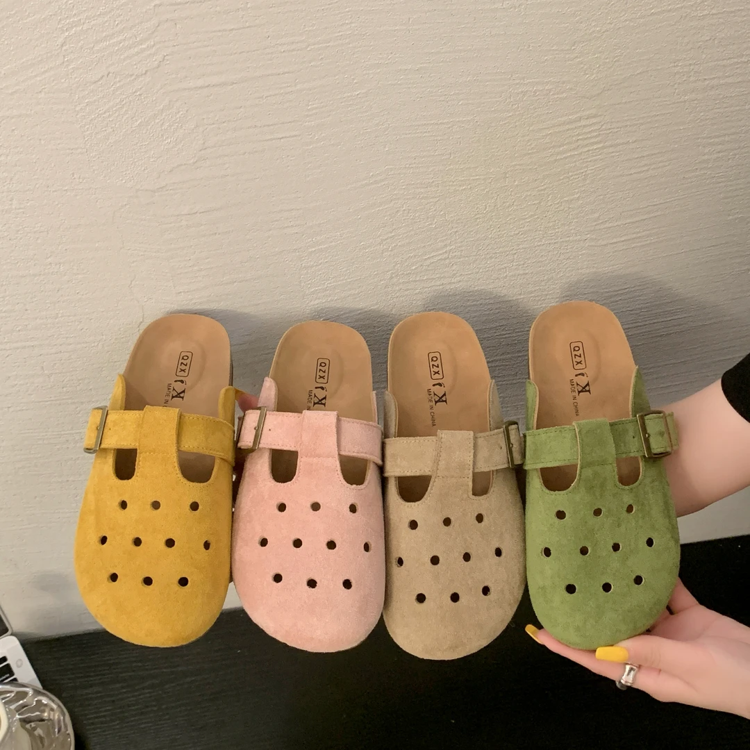 复底百搭休闲洞洞勃肯鞋女2025春夏新款懒人一脚蹬包头半拖鞋外穿