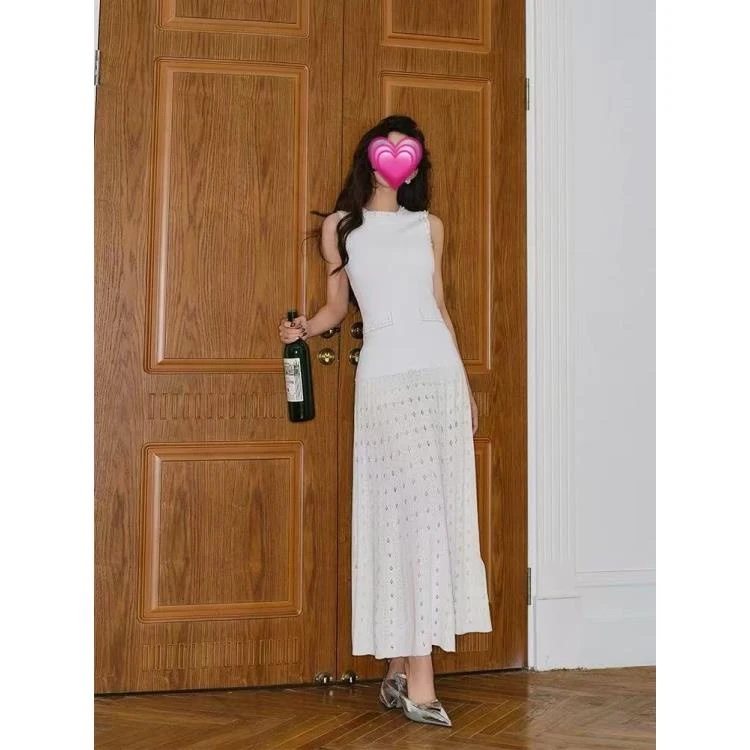【时尚百搭】2025春季新款法式重工钉珠温柔风气质无袖连衣裙