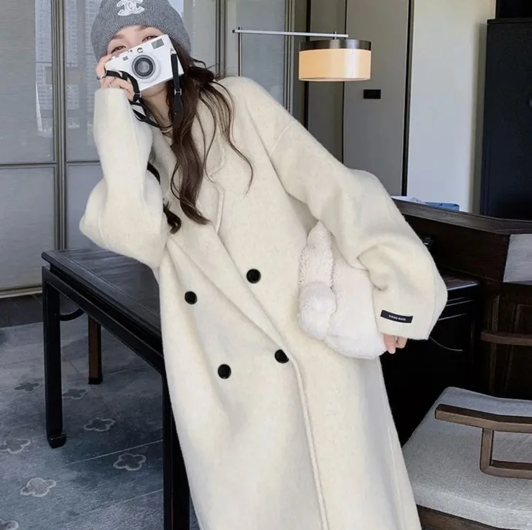 高级感大衣秋冬2025年新款韩系赫本风中长款过膝毛呢夹棉外套9809