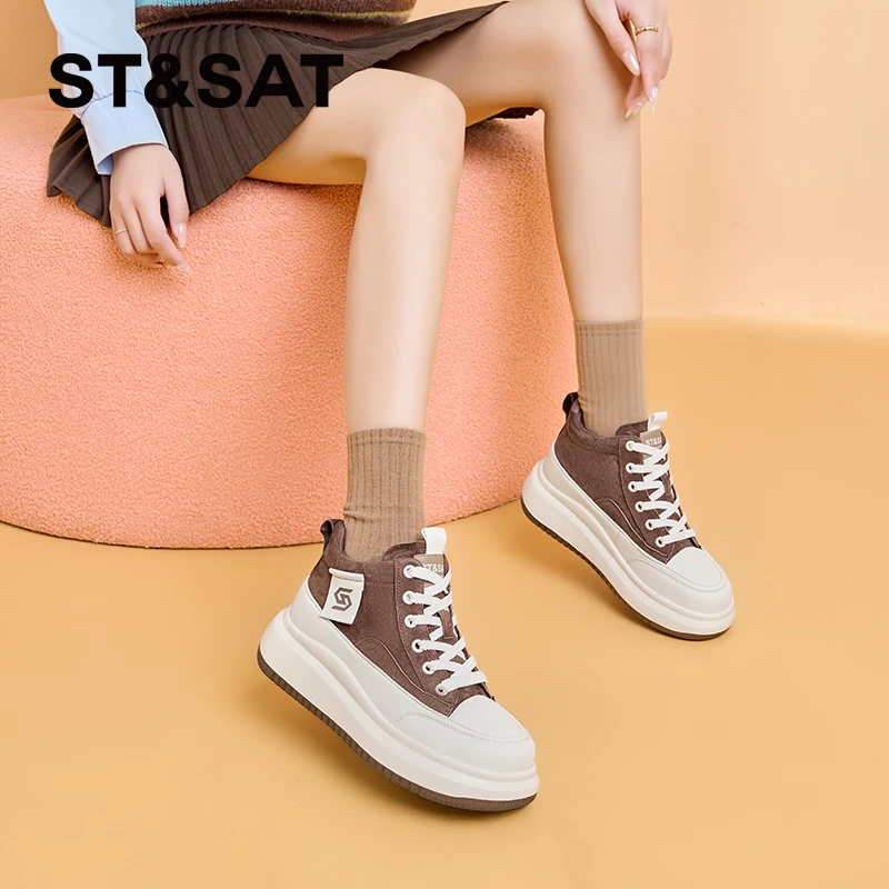 星期六厚底休闲鞋女款2024冬季新款舒适百搭时尚通勤松糕运动鞋