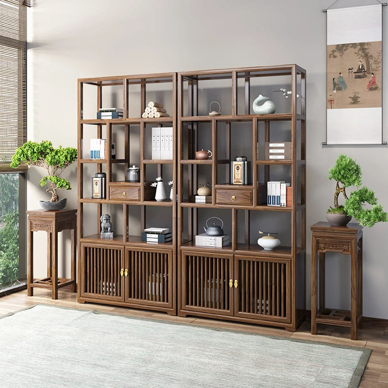 【直播】新中式实多宝阁茶柜大气摆件实木博古架茶叶架茶具收纳架