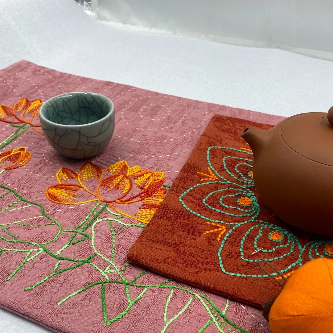 【瑜芳阁】手工刺绣茶席成品合集多色可选