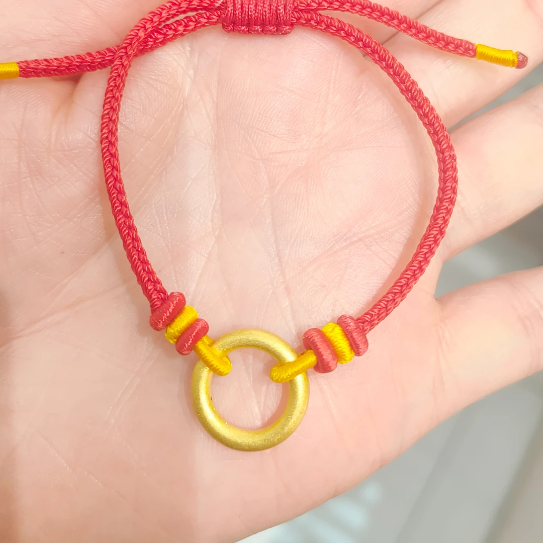 老庙足金999乾坤圈吊坠编织