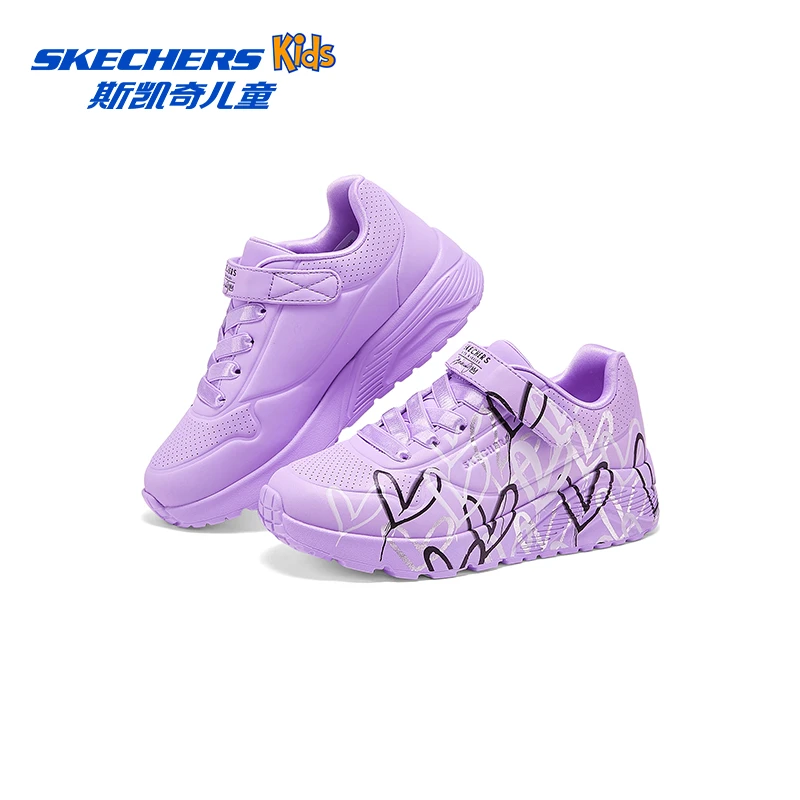Skechers斯凯奇儿童UNO系列休闲板鞋春夏女童涂鸦爱心舒适运动鞋