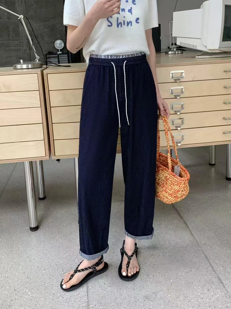 欧货松紧腰牛仔九分奶奶裤826
