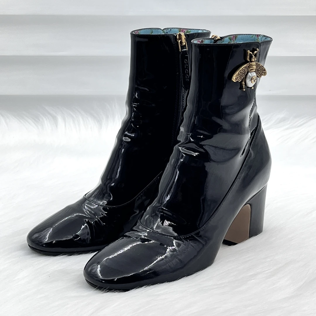 95新 GUCCI/古驰 经典蜜蜂饰扣切尔西短靴 35码 公价9.6k j4161