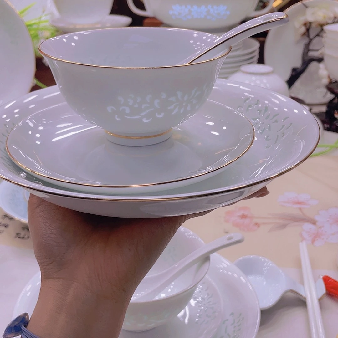 瓷景德镇餐具玲珑瓷白釉套装