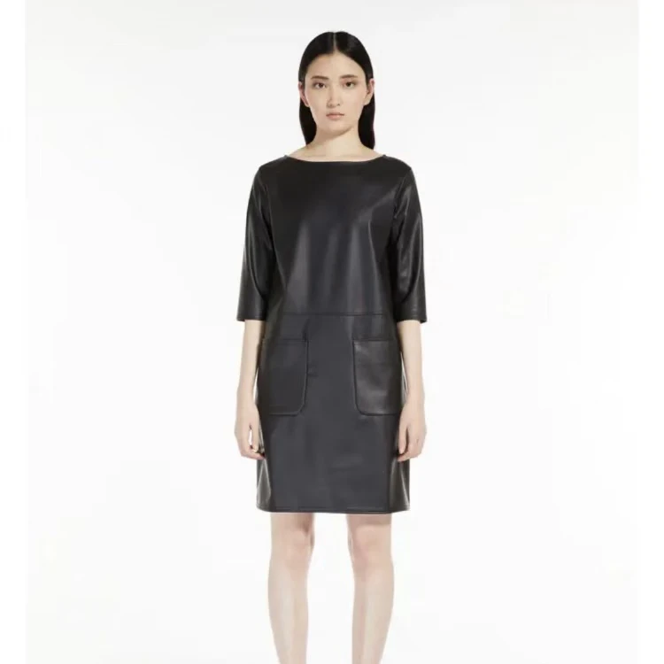 2502222意系M系蛋白皮黑色连衣裙女25春夏新款品质2500➕