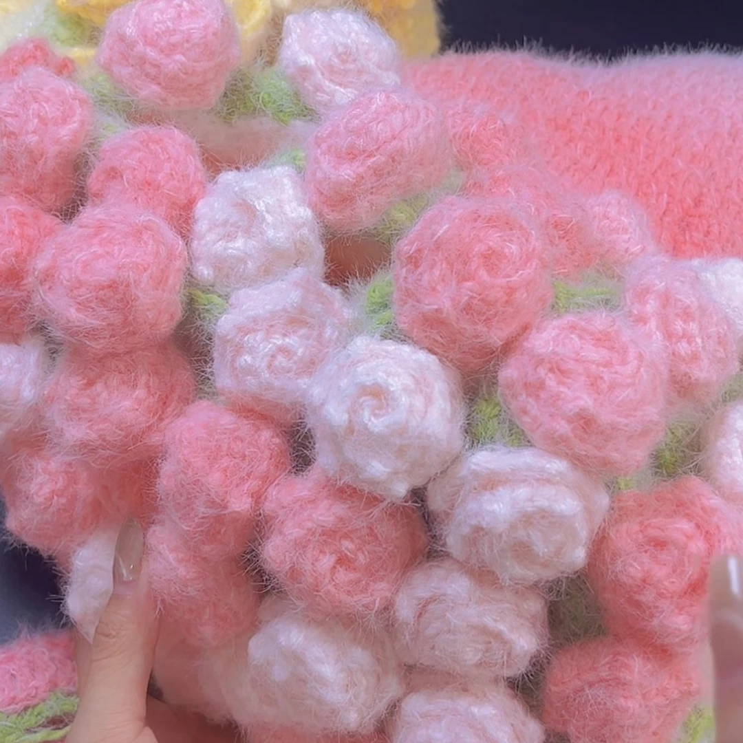 雪妃尔毛线魔法球羽毛线渐变手工DIY钩织材料成品玫瑰花束毯定制