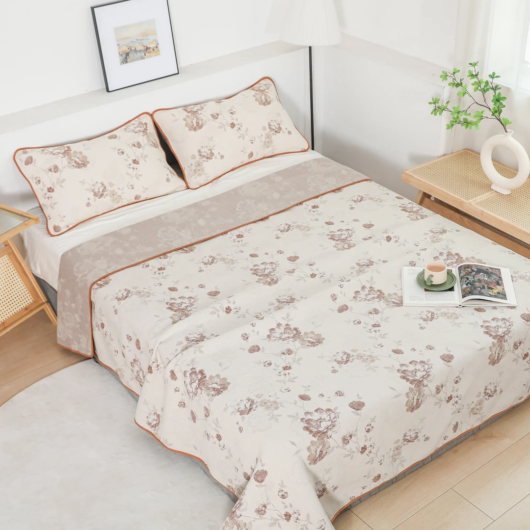 八层加密棉纱布软凉席提花紧密纺230*250 四季通用床盖 昙花