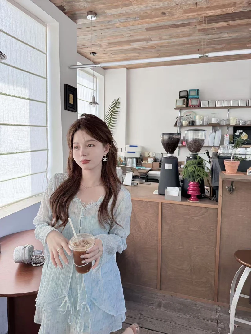 THE YIIX【海盐夏日】夏日清透套装蕾丝边V领宽松三件套防晒女