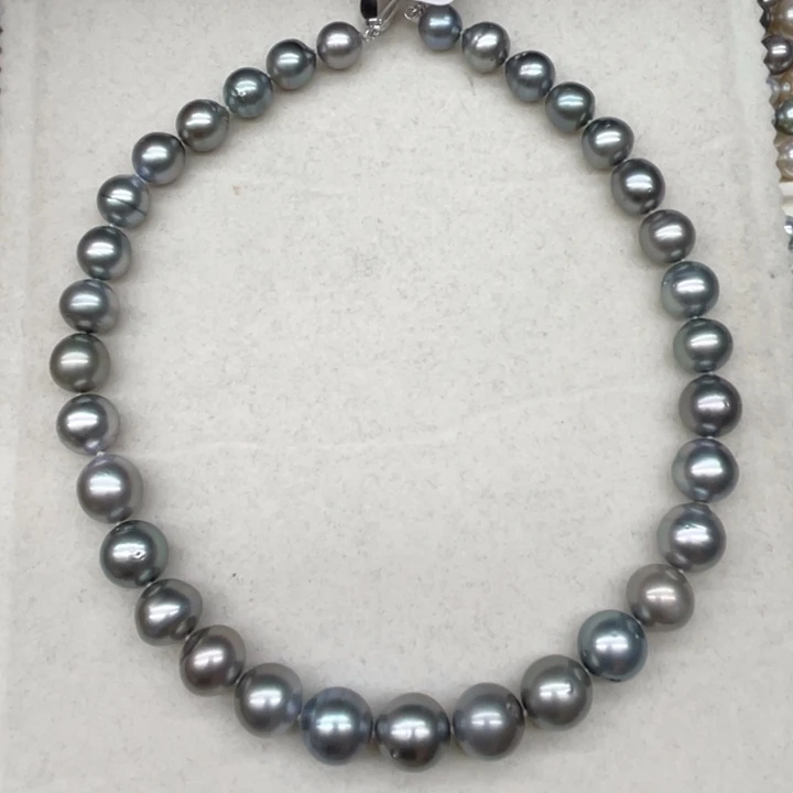 未镶嵌项链海水珍珠铂金灰圆巴10-13.6