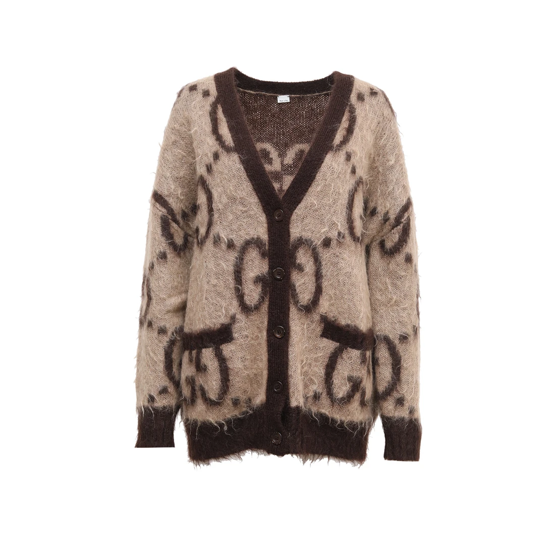 95新 GUCCI/古驰 活动姑姑 棕色 双面满印毛衣外套