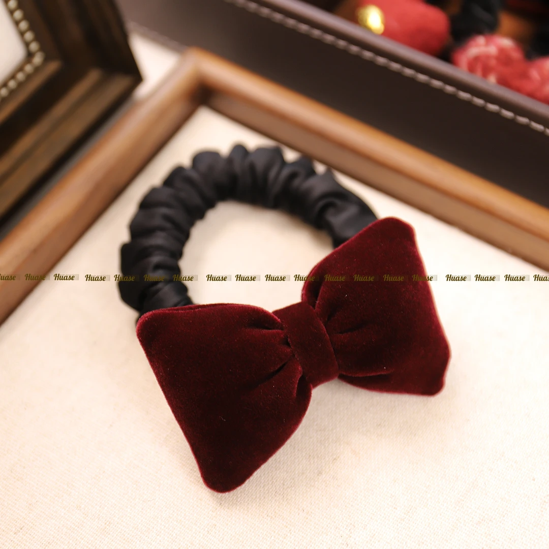 新年限定红色蝴蝶结发圈扎发高马尾甜系少女皮筋头绳高弹白搭新款