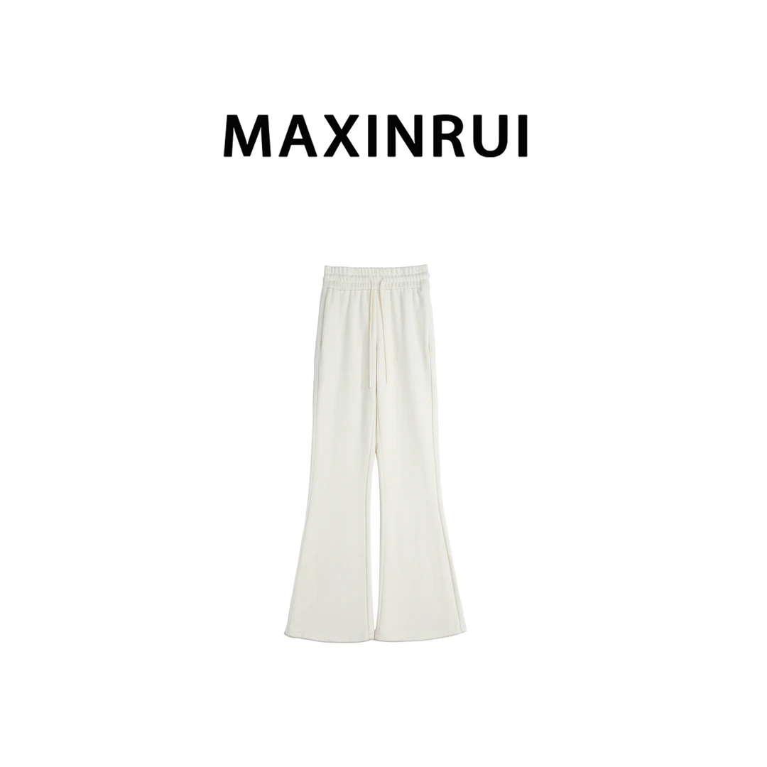 MAXINRUI 秋冬时尚简约百搭厚款奶白微喇显瘦休闲运动长裤R8059