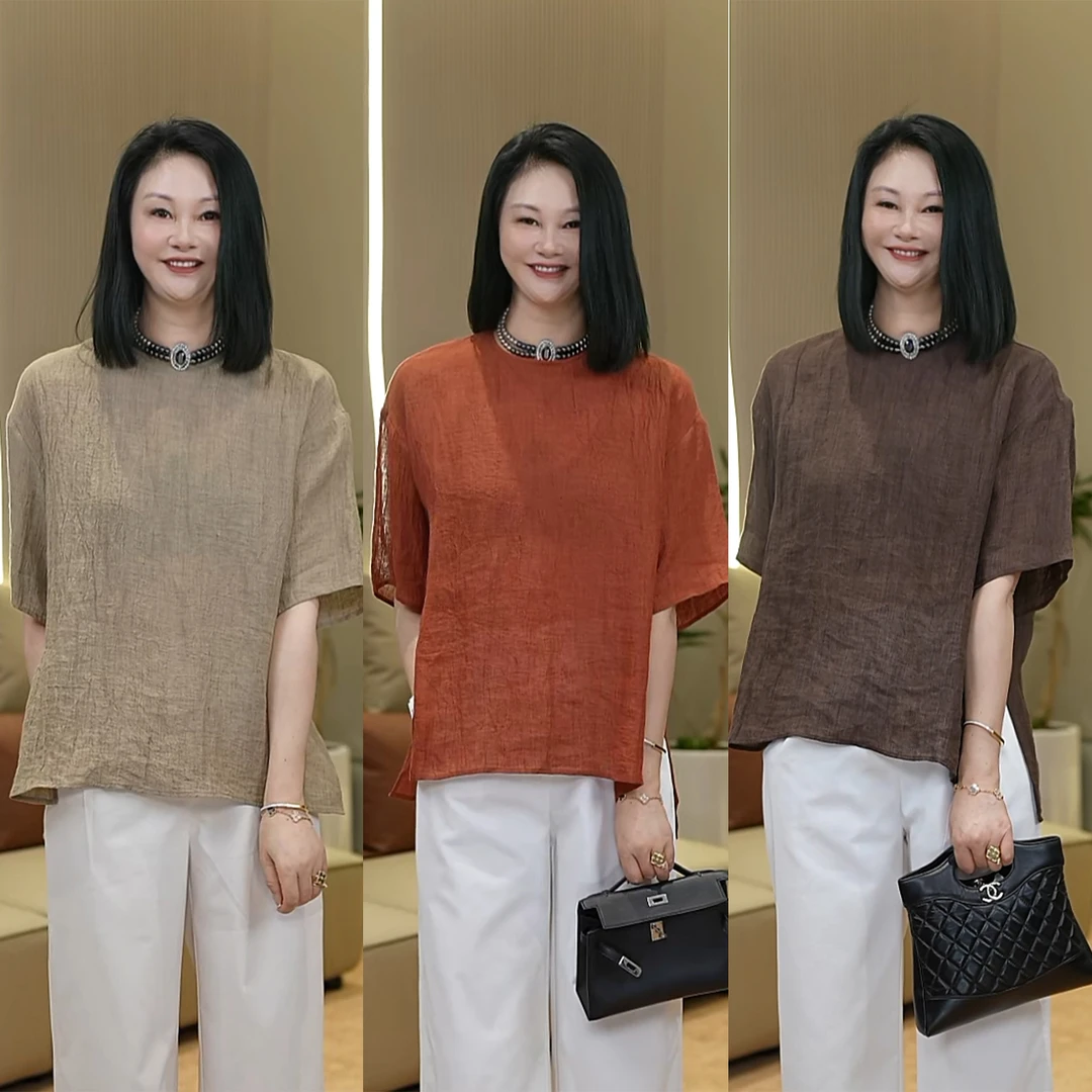 BARRIAILEN | 圆领透气亚麻气质休闲上衣-2401850