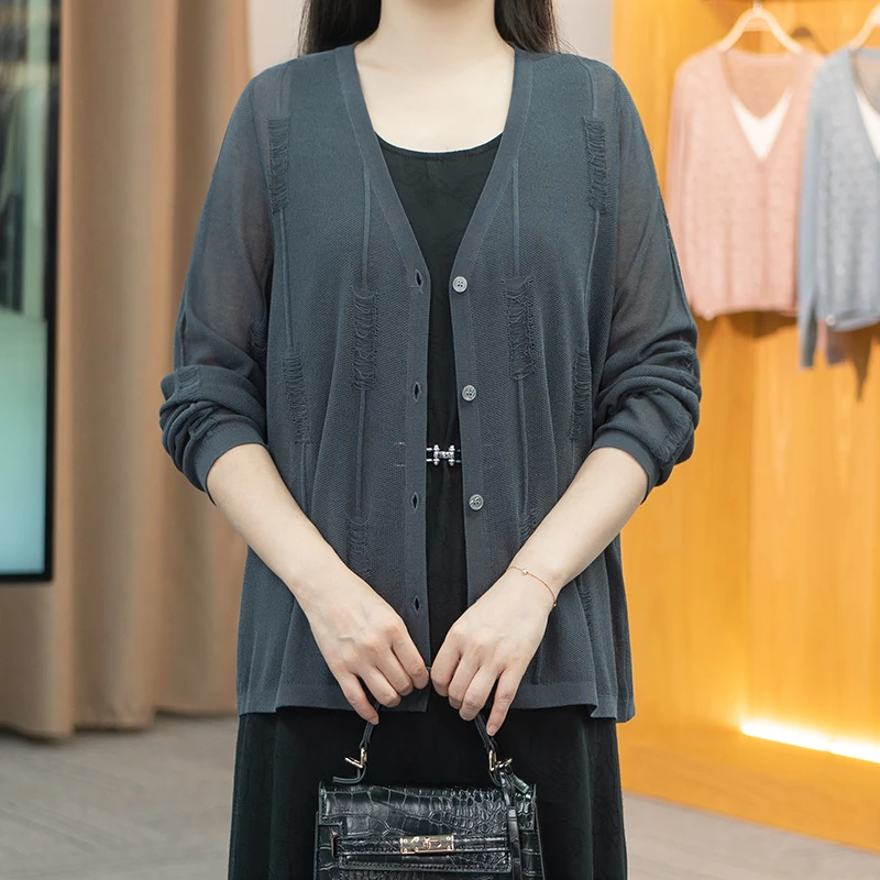 2025新款宽松夏季洋气百搭针织时尚网纱薄款短中款外搭2504-139