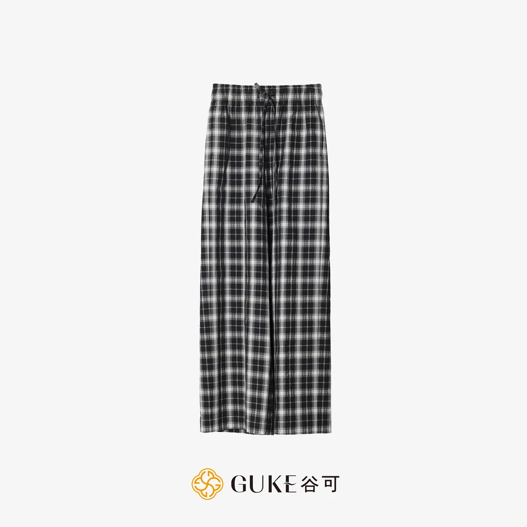 GKE/谷可K1193黑白直筒格子裤女2025新款宽松休闲高腰通勤长裤子
