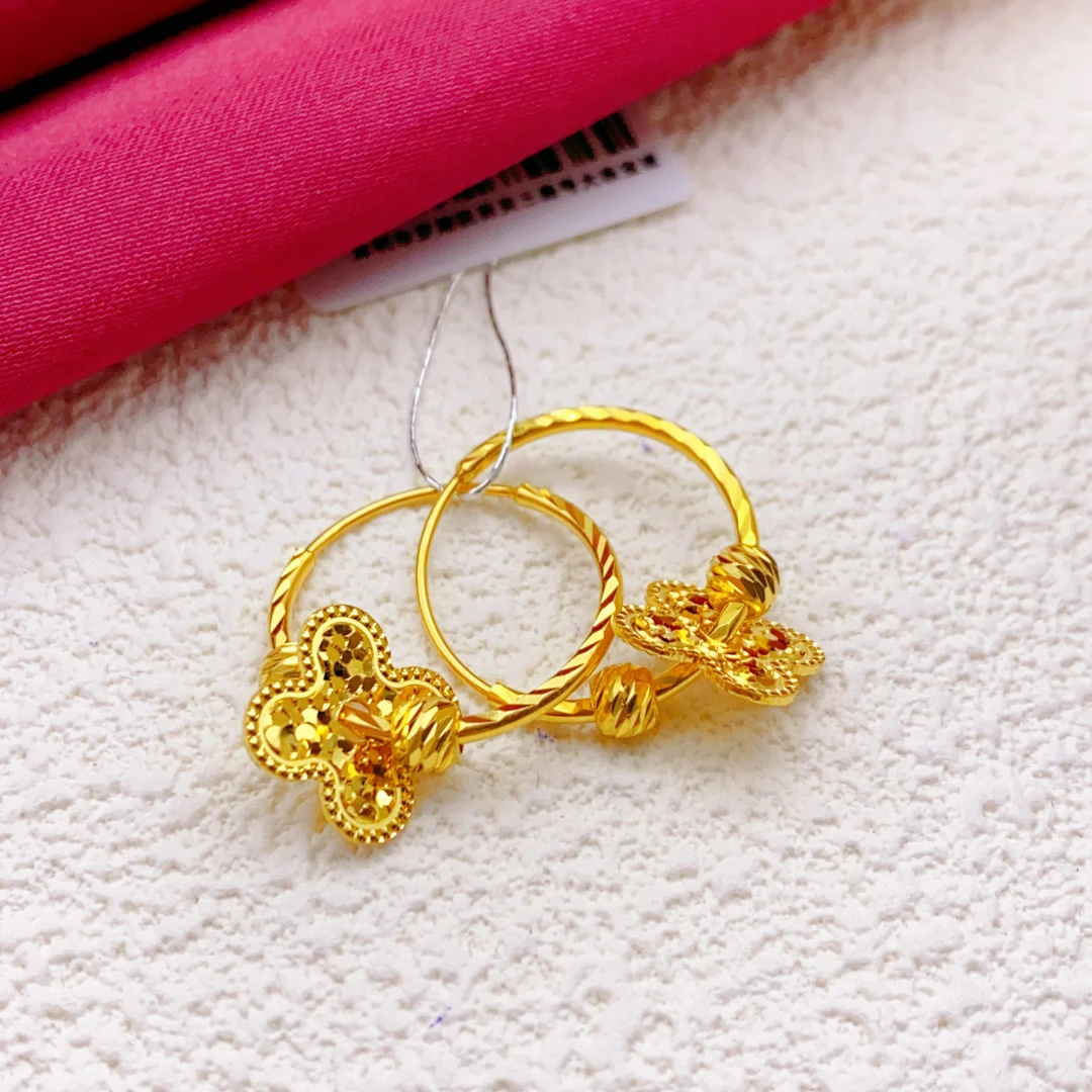 【木韵阁】足金999 5G黄金四叶草耳圈时尚百搭大气耳圈 3.31