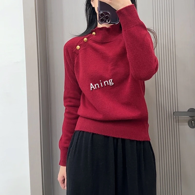 孤品随缘 捡漏【康赛妮100%纯山羊绒】半高领加厚酒红色适合125斤内