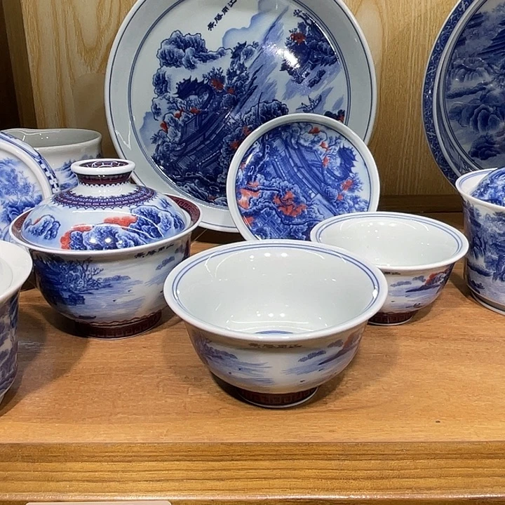 原***肉青花釉里红江南勝景5件套