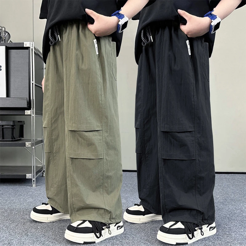 男童夏季防蚊2025新款宽松直筒工装裤中大童洋气休闲裤裤脚抽绳潮