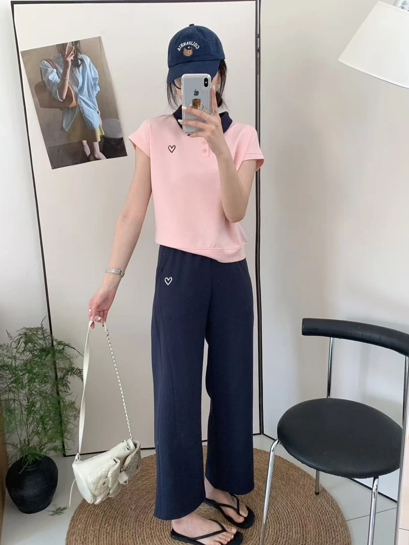 【套装】夏季新款曼巴棉运动休闲减龄刺绣短袖套装显瘦A-1158