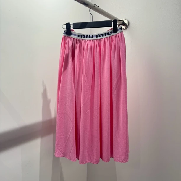 99新 MIU MIU/缪缪 1234567/腰带收腰真丝长裙 氨纶