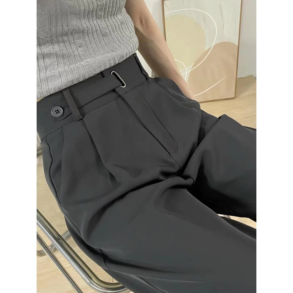 FAVMARTHA梨形身材休闲西装裤女夏薄款新款大码胖mm高腰宽松垂感