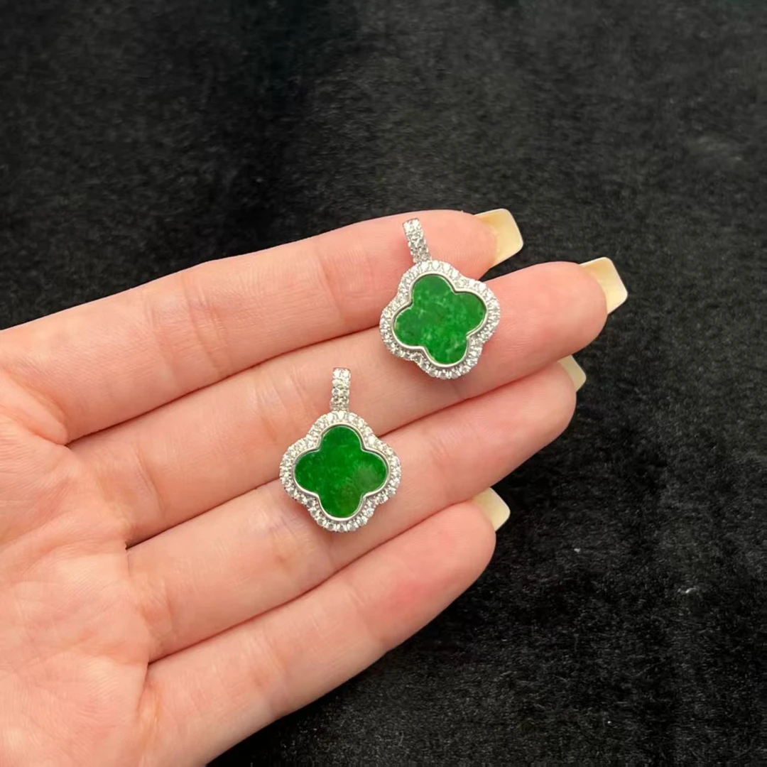 【北野珠宝】天然A货缅甸翡翠四叶草吊坠B49H-200多样性发一15x15mm