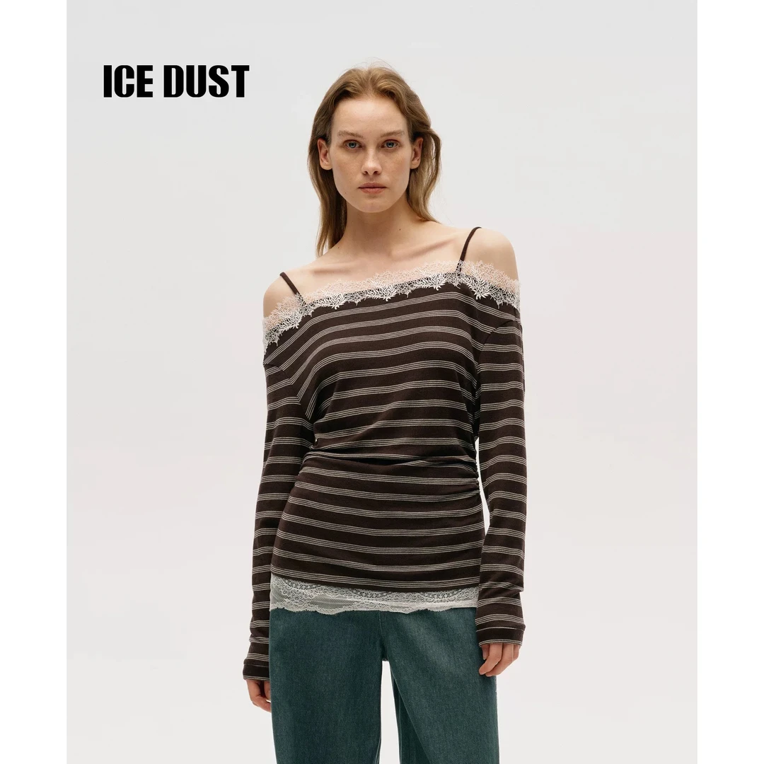UCUT简刀 ICEDUST 秋冬25新款绵羊毛蕾丝露肩长袖T恤3732