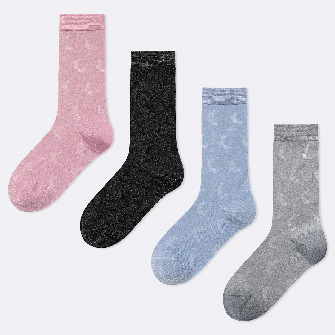 袜say 银丝个性月亮ins潮袜无骨缝头春夏新款甜美透气中筒袜女