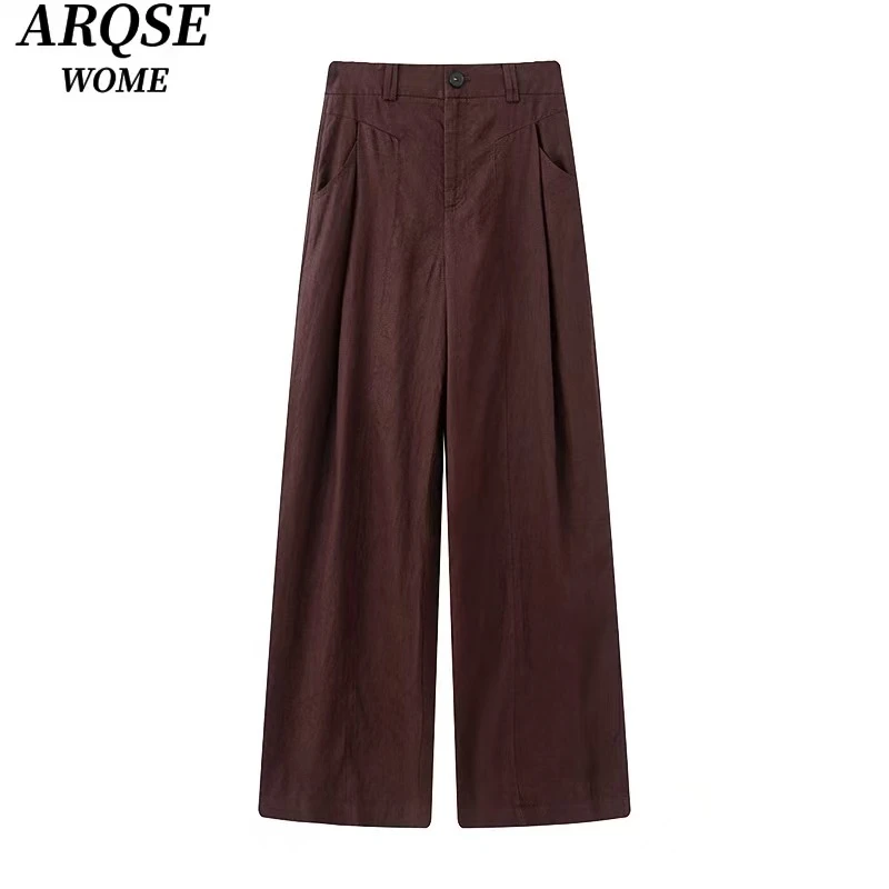 【裤子】【商场同款新品】2025夏季新品款亚麻直筒阔腿休闲裤女3016