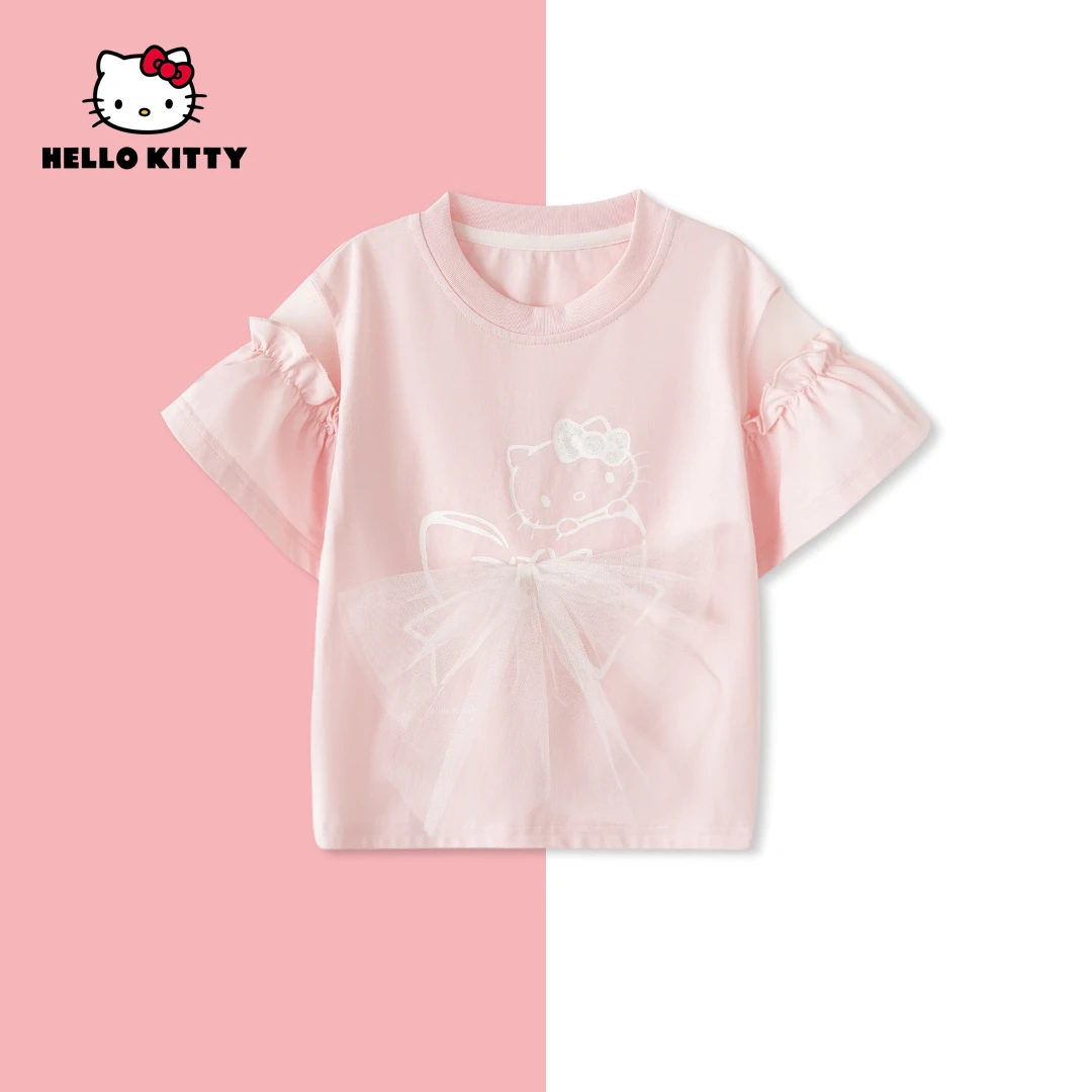HelloKitty夏季新款女童时尚网纱蝴蝶T恤女宝上衣AC5221MK106 KT