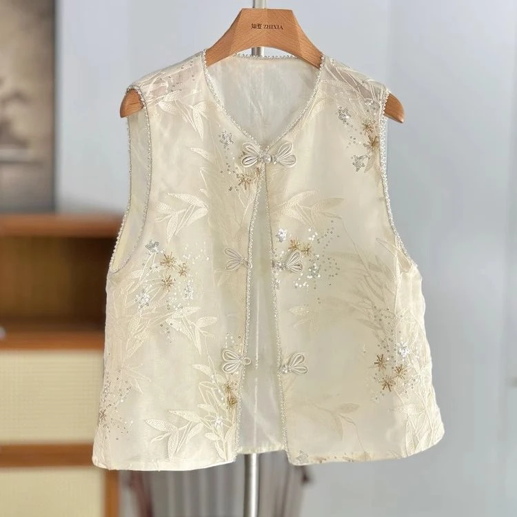 国风新中式马甲背心2025欧根复古新款坎肩薄款重工上衣刺绣绣花
