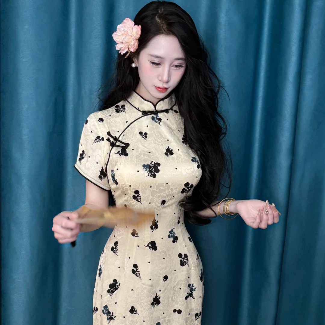 LHMknk1画报夫人原创自制新中式国风清冷感旗袍 碎花千金