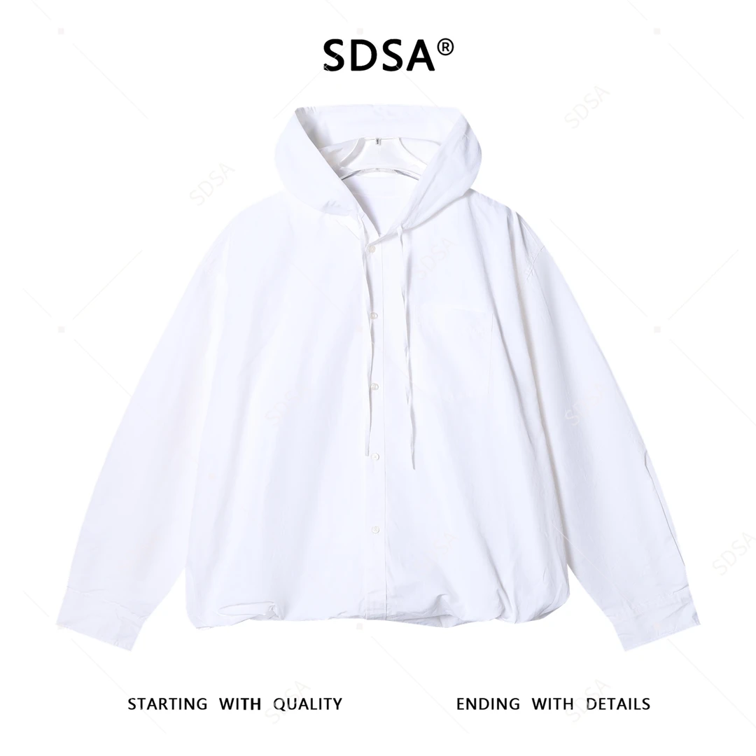 SDSA男士秋冬新款痞帅男装极简风纯色连帽衬衫时尚百搭宽松衬衣