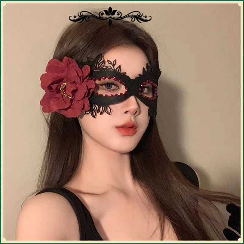 黑色花朵半脸面具眼罩蕾丝面罩cos晚会假面舞会装扮万圣节X124