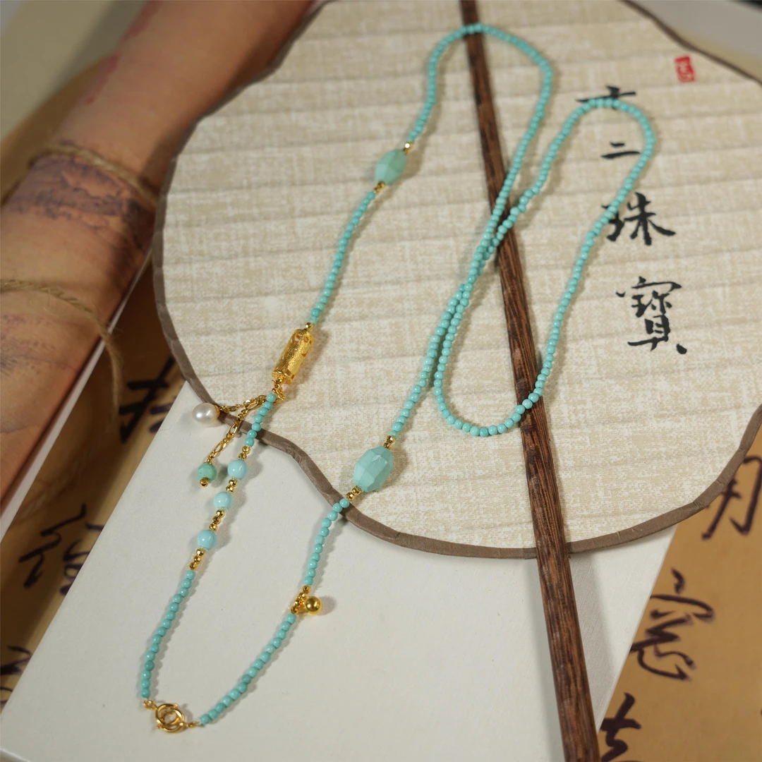 羽笙-天然绿松石18K金项链