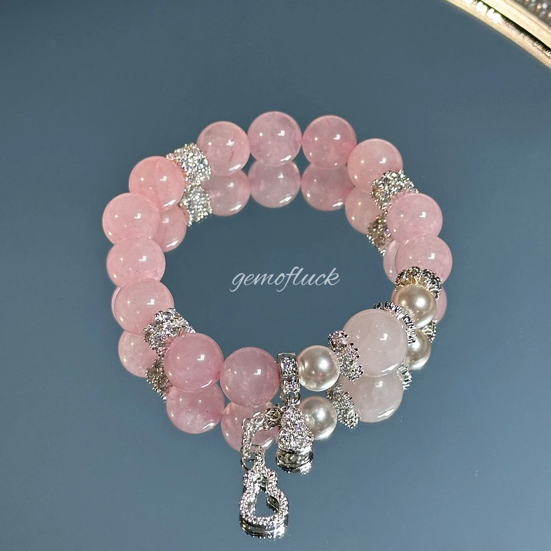 xy293［花间梦琦］果冻马粉施家珍珠西柚粉葫芦吊坠水晶手串