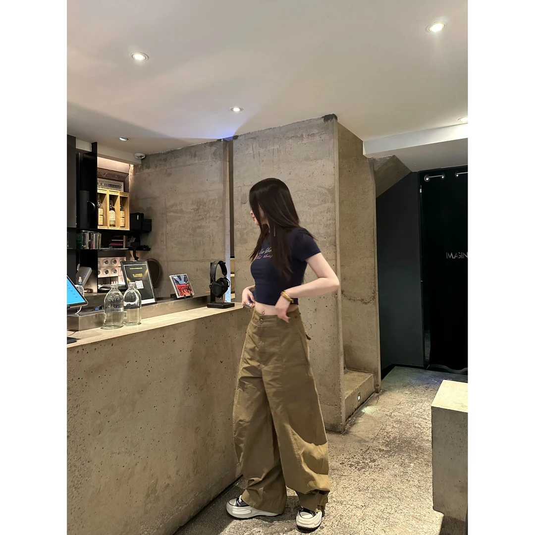 【复古卡其】文雅说设计感显瘦休闲百搭老钱束脚小众气质宽松时尚