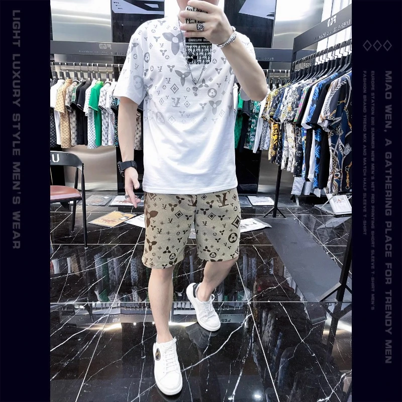 佩托本那男士夏季短裤短袖时尚休闲套装高级感潮牌男装一套两件套