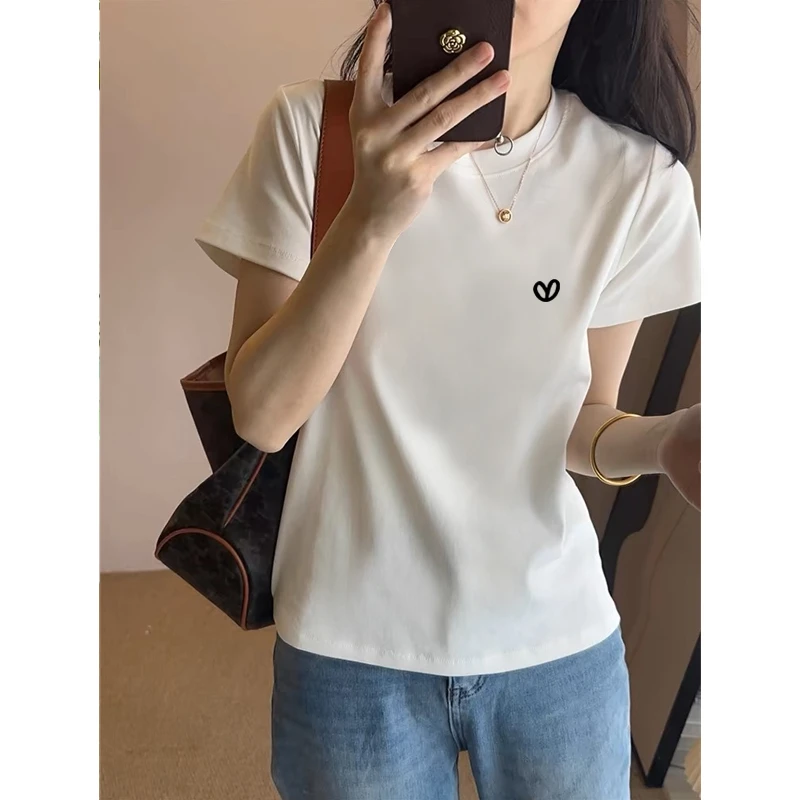 2025新款女装正肩短袖t恤韩版时尚百搭减龄洋气白色圆领上衣夏季