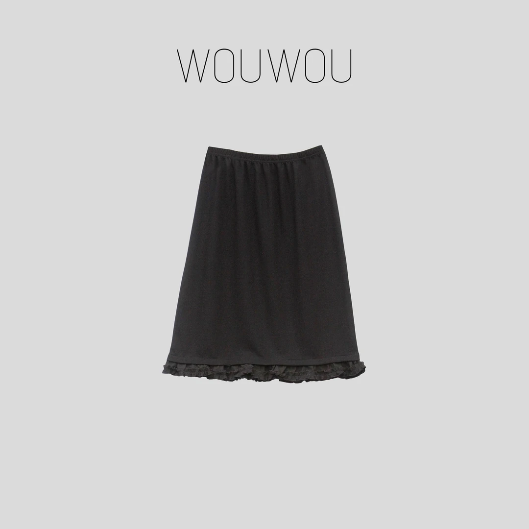 【WOUWOU】橡筋腰木耳边半裙