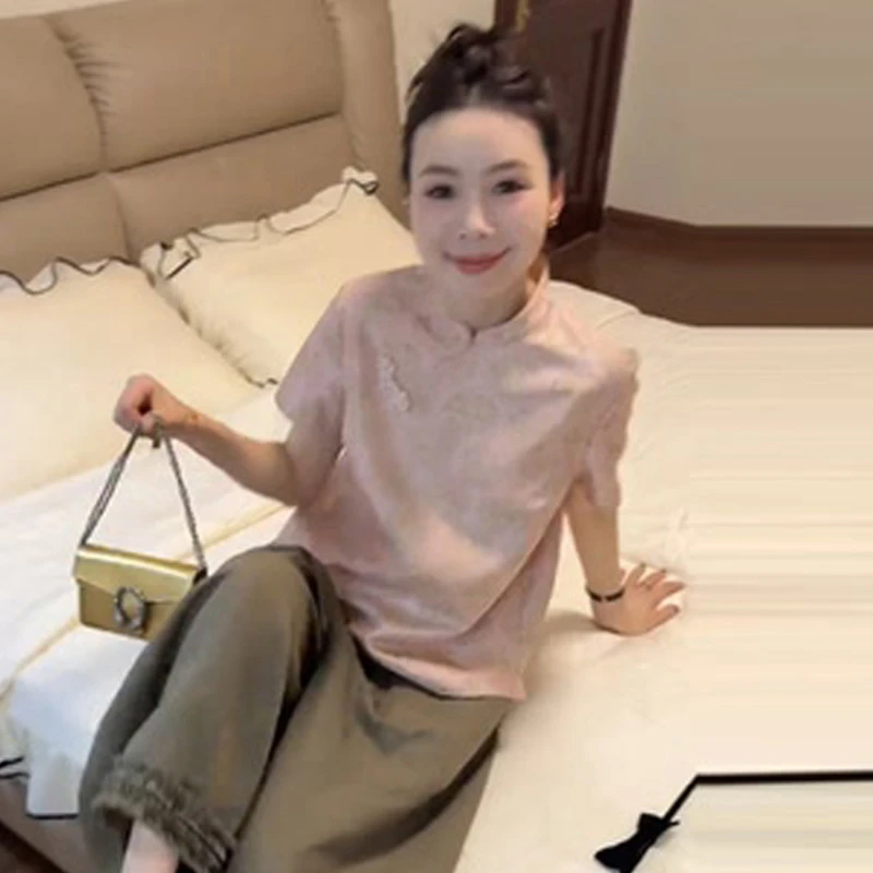 夏季新款轻国风新中式薄款短袖盘扣上衣女小个子气质宽松百搭衬衫