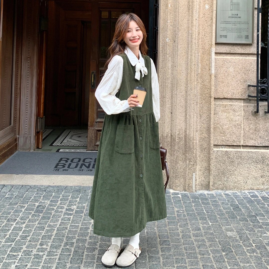 学院风减龄背心连衣裙套装女2025秋季新款巨好看蝴蝶结衬衫两件套