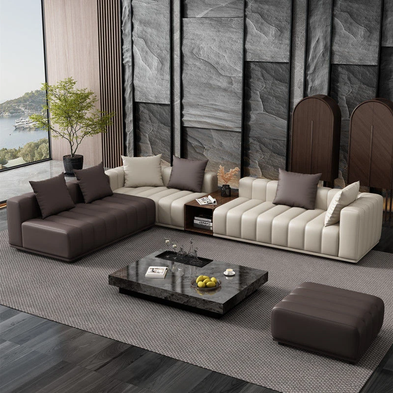 真皮钢琴键沙发头层牛皮意式客厅大户型别墅转角组合型猫抓皮创意