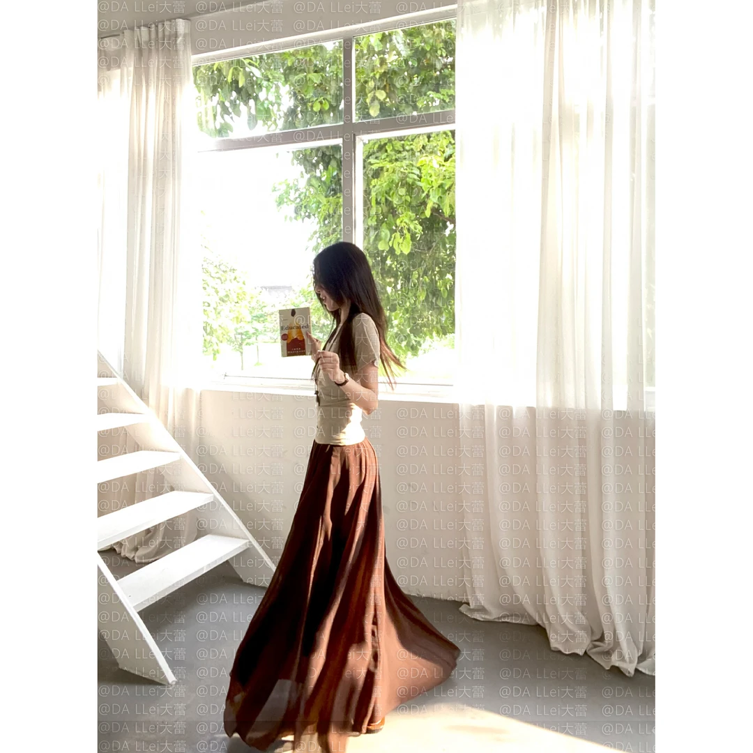 LLei大蕾【夏日限定】姐感桃心领收腰宽松飘逸感松紧腰半身裙套装